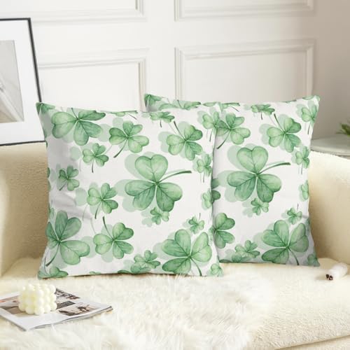 Sweetshow Saint Patricks Day Pillow Covers 16x16 Inches Green Clover Throw Pillow Case Set of 2 Spring Summer Green Leaf Pillows Cotton Linen Cushion Cover for Home Couch Sofa Livingroom - Image 6