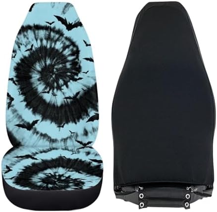 Aqua Black Tie Dye Black Halloween Print Car Seat Cover Colorful Cute Print Front Seat Covers 2 pcs, Vehicle Seat Protector Car Mat Covers, Fit Most Vehicle, Cars, Sedan, Truck, SUV, Van