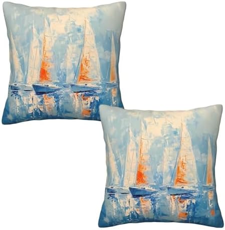 Sailboats Nautical Art Throw Pillow Covers 18x18 inch Set of 2 Pillow Case Cushion Cover for Home Sofa Couch Living Room Car Decor by Mshutbna