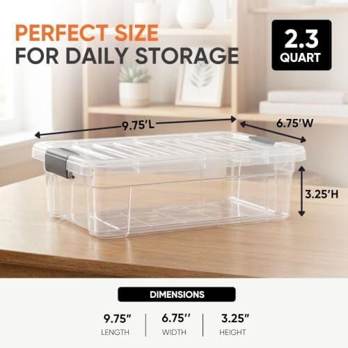 Superio 2.3 Quart Clear Plastic Storage Containers with Lids, Stackable Organizer Bins, BPA-Free Storage Boxes for Home, Office, Dorm & Classroom, 36 Pack - Image 3
