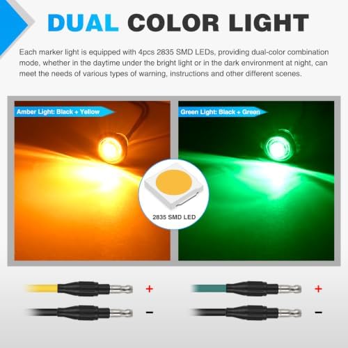 Nilight 3/4 Inch Dual Color Marker Light Amber Turn Green Clearance Lights