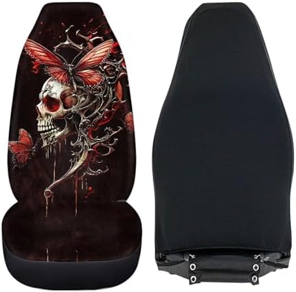 Skull Butterfly Car Seat Covers Comfortable Front Car Seat Covers Elastic Fabrics Cars Interior Automotive Easy Installation Universal Fit Most Cars,SUV, Trucks