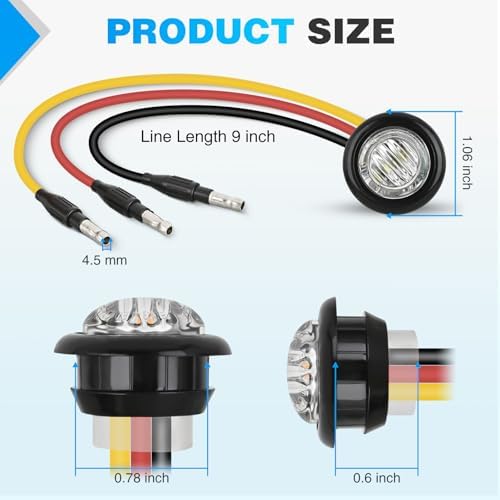 Nilight 3/4 Inch Dual Color Marker Light Amber Turn Red Clearance Lights