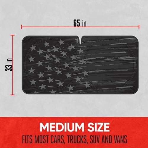Motor Trend USA Vintage Flag Car Windshield Sun Shade for Front Window, Foldable Car Sun Shade with Patriotic Graphic, Collapsible Sun Visor Sunshade for Cars Windshield (Medium, 65 x 33 inches)