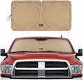Windshield Sun Shade for Ram 3500 2010-2018, Foldable Truck Sunshade, UV Heat Blocker, Front Window Sun Shield, Interior Protection, Keeps Cab Cool, Heavy Duty Truck Accessory - Beige