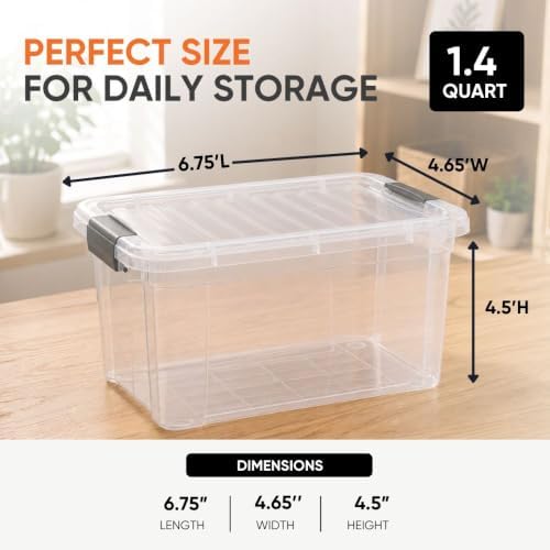 Superio 1.4 Quart Mini Clear Plastic Storage Container with Lid, Stackable Small Organizer Box for Crayons, Art Supplies, Beads, Sewing, Stationery & Food Storage, 3 Pack - Image 3