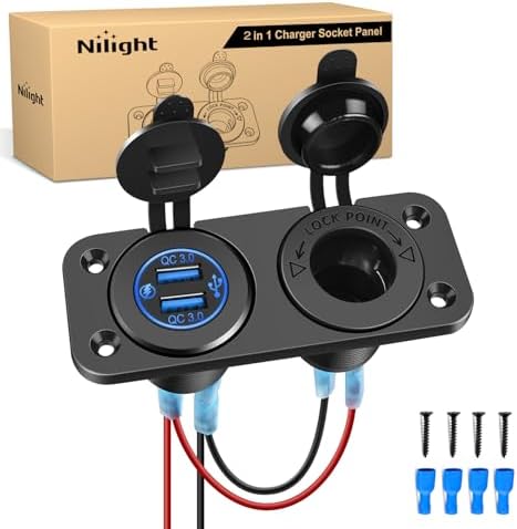 Nilight USB Charger and Cigarette Lighter Socket Outlet Panel Pre-Wired