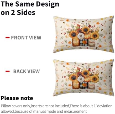 Sweetshow Autumn Sunflowers Vase Pillow Covers Set of 2 Cotton 20x12 Inches - Image 5