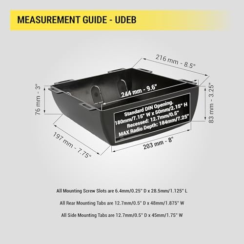 Scosche UDEB Universal Under Dash or Top Mount Single DIN Radio Installation Enclosure - Aftermarket Car Stereo Install Kit - Does Not Fit Double DIN Radios - See Images for Enclosure Dimensions