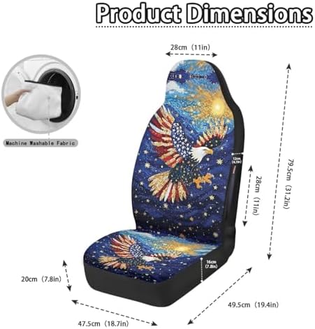 Bulopur Eagle American Flag Front Seat Car Covers Set of 2 Anti-Scratch Waterproof Auto Bucket Covers with Side Airbag Vehicle Cushion Cover Universal for Most Cars SUV Truck