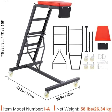 VEVOR Top Automotive Creeper, with Adjustable Height 45.7" to 66.3", 400 LBS Capacity High Creeper, 4 Swivel Caster Wheels, Heavy Duty Foldable Creeper for Auto Repair and Maintenance - Image 7