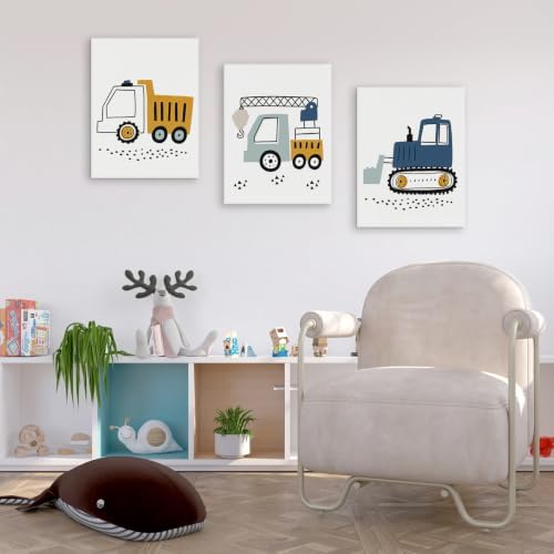 3 Pcs Cute Vehicle Canvas Wall Art Prints Nursery Boys Room Decor,Framed - Image 5