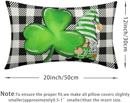 St Patricks Day Pillow Covers 12x20 Set of 2 Shamrock Clover Throw Pillow Covers Spring Pillowcase Linen Decoration Farmhouse Decorative Buffalo Plaid Gnome Cushion Case Couch for Indoor Home Decor - Image 4
