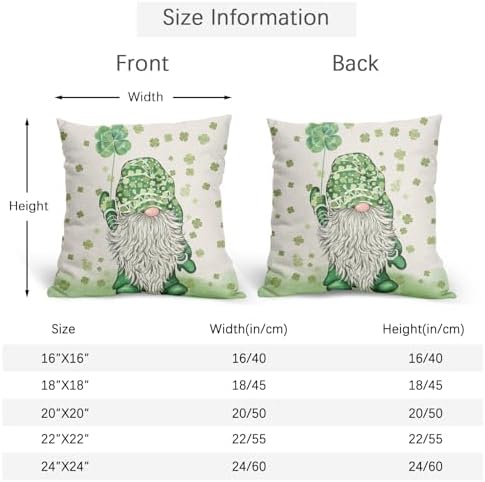 St Patricks Day Pillow Covers 20x20 Set of 2 Shamrock Gnome Throw Pillow Covers Rustic Spring Pillowcase Linen Decoration Farmhouse Decorative Sage Green Cushion Case Couch for Indoor Home Decor - Image 4