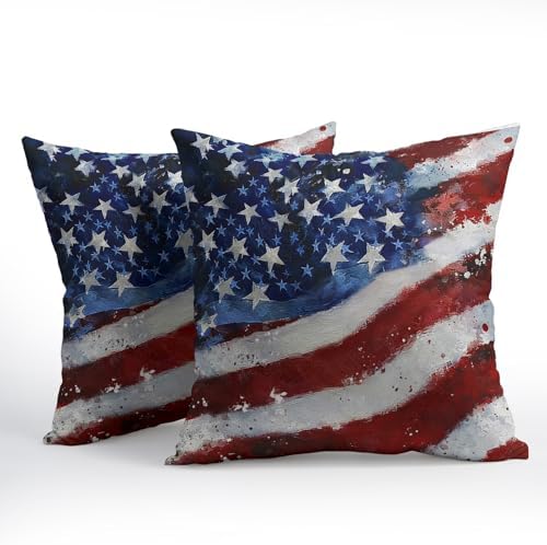 4th of July Pillow Covers 16x16 Set of 2, Patriotic Throw Pillow Covers Independence Memorial Day Pillowcase, Summer Flag Decorative Fourth of July Cushion Case Couch for Indoor Outdoor Home Decor - Image 2