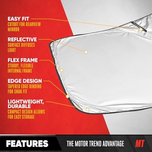 Motor Trend Custom Fit GMC Sierra & Chevy Silverado Windshield Sun Shade - Fits All (2007-2013) Trims - Car Windshield Sunshade Sierra & Silverado Accessories - Automotive Interior Protection