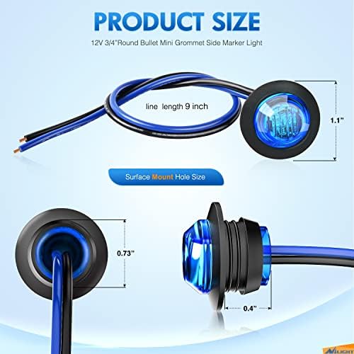 Nilight 3/4" Round LED Clearance Marker Lights,Blue, 10-Pack