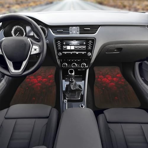 Bloody Rose Non-Slip Car Mats Set, Dead Branch Carpet Vehicle Floor Mats Car Accessories, Gothic Garden Floral 4 Pcs Front & 2nd Row Floor Mat for Driver Seat