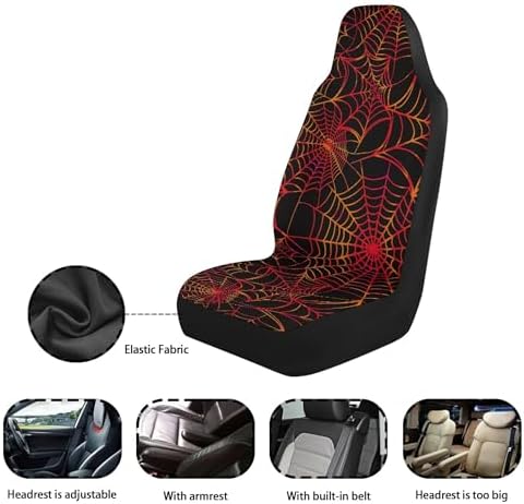 Red Spiderweb Print Car Seat Cover Front Seats Only,Universal Fit for Most Cars,SUVs,Sedan,Truck or Van,2PCs