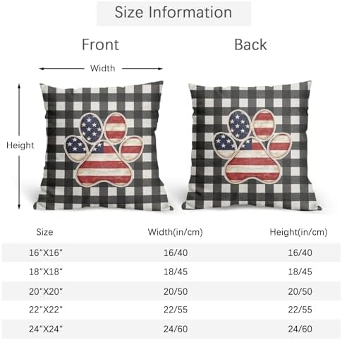 4th of July Pillow Covers 20x20 Set of 2, Patriotic Throw Pillow Covers Independence Memorial Day Pillowcase, Summer Plaid Decorative Fourth of July Cushion Case Couch for Indoor Outdoor Home Decor - Image 4