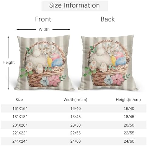 Easter Pillow Covers 18x18 Set of 2 Spring Throw Pillow Covers Rustic Cute Bunny Gray Pillowcase Linen Decoration Farmhouse Soft Decorative Eggs Cushion Case Couch for Indoor Outdoor Home Decor - Image 4