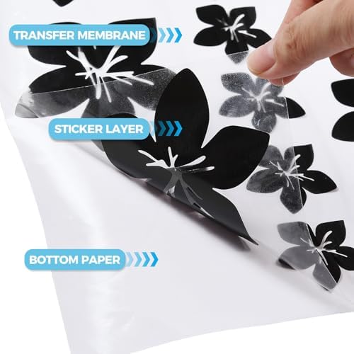 Rear Window Decal, Floral Personalized Creative for Side Window Glass, Matte Black PVC Flower Vinyl Sticker 2 Pcs