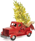 KI Store Red Truck Christmas Decor with Lights Timer 12-Inch Vintage Metal Truck with Christmas Tree for Xmas Decoration Table Centerpieces by KIStore