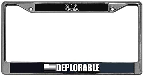 GND Deplorable Silver License Plate Frame Slim Style Metal Chrome License Plate Frame Stainless Steel Chrome License Plate Frame for US Vehicles