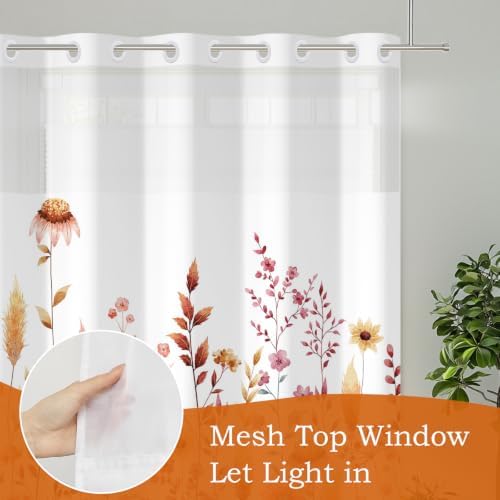 No Hook Shower Curtain with Snap in Liner, Hotel Style Watercolor Fall Autumn Pumpkins Animals Thanksgiving Shower Curtain Waterpoof Washable with See Through Top Window,71"x71" - Image 3