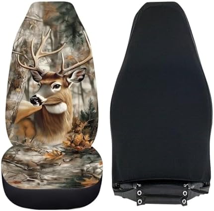 Camouflage Hunting Deer Car Seat Covers for Front Seat Breathable Car Seat Cover Protection Interior Accessories Easy to Install and Clean Universal for Cars SUV