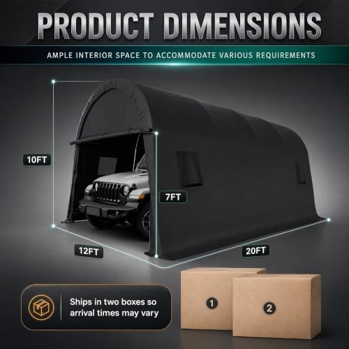 TOOLUCK Carport 12x20 Heavy Duty Storage Shelter Shed Portable Garage with All-Steel Metal Frame & Vents, Round Style Outdoor Storage Shed for Car, Truck, Boat, Waterproof Carport Canopy Anti-Snow - Image 7