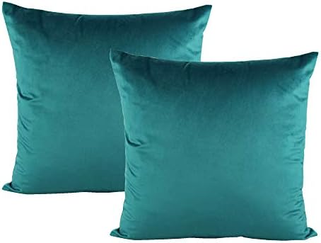 VAKADO 24x24 Teal Velvet Soft Solid Throw Pillow Covers Decorative Square Cushion Cases Home Decor for Couch Sofa Bedroom Car Set of 2 by VAKADO