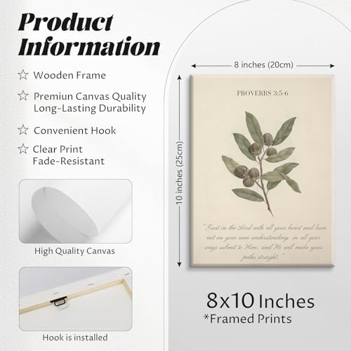 Sage Green Christian Wall Art Posters Vintage Bible Verse Canvas Wall Decor Scripture Botanical Art Prints Religious Pictures Christian Paintings Artwork Living Room Bedroom 8x10x6 Inch Ready to Hang - Image 2