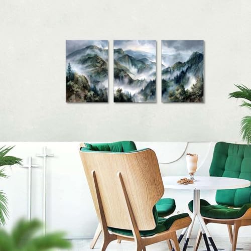 3 Panels Great Smoky Mountain Wall Art Nature Farmhouse Forest Wall Decor for Living Room Misty Trees Scenery Picture Bedroom Vintage Foggy Forest Painting Kitchen Living Room Home Decoration 16x24" - Image 5