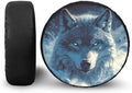 Wolf Head Print Spare Tire Cover, Polyester Universal Tire Cover Waterproof Dust-Proof, Wheel Covers for Trailer RV SUV Truck Camper Travel Trailer, 18" fits Tire Diameter 33"-34"