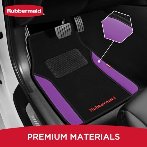 Rubbermaid Car Mats, Carpeted Floor Car Mat with Faux Leather & Built-in Heel Pad, Two-Tone Car Rug Floor Mats, Stylish Carpeted Floor Mats for Cars, Trucks & SUVs Purple Color
