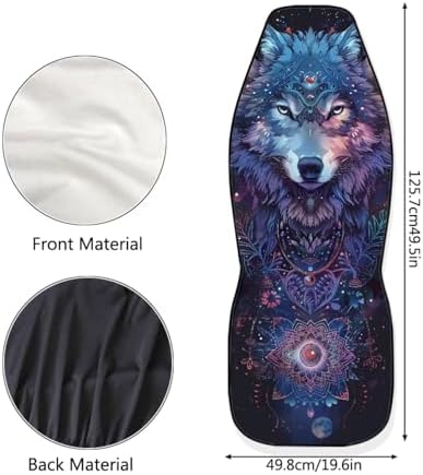 Galaxy Wolf Print Car Seat Covers for Women Men Purple Mandala Flowers Non-Slip Automobile Seat Covers Mats Pads for SUV Truck Van Chairs Front Seat Cushion Car Interior Protection