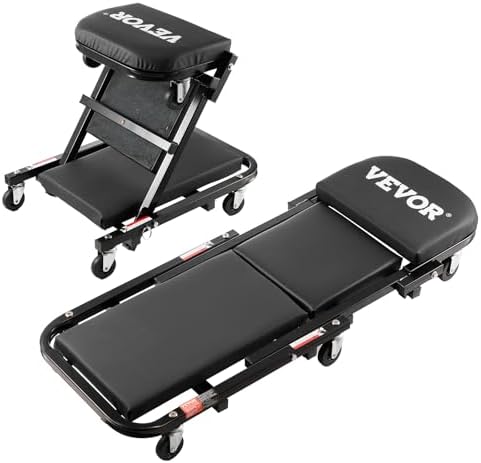 VEVOR Foldable Z Garage Creeper, 40 in, 450 lbs Load Capacity Rolling Folding Mechanic Creeper Stool, with 6 Universal Wheels Padded Seat Steel Frame, Lay Down or Sit Chair for Garage Shop or Home by VEVOR