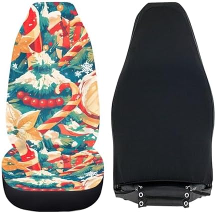 Christmas 2 Pcs Set Car Seat Covers, Cartoon Christmas Tree Seat Covers for Cars Winter Snowflake, Xmas Crutch Candy Decor Universal Seat Cover for Sedan, SUV, Truck