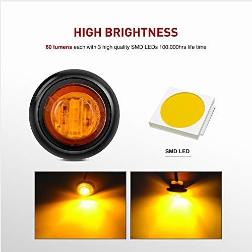 Nilight 3/4" Round LED Clearance Marker Lights, Amber, 10-Pack