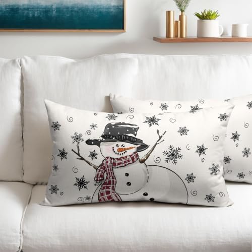 Sweetshow Winter Black Snowman Pillow Covers Set of 2 Linen 20x12 Inches - Image 5