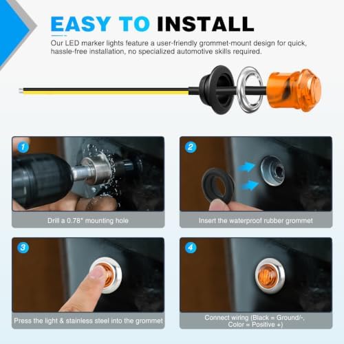 Nilight 3/4" Round Marker Lights 10PCS Amber Side Bullet Clearance Light