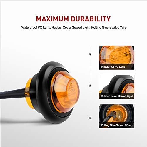 Nilight 3/4" Round LED Clearance Marker Lights, Amber, 10-Pack