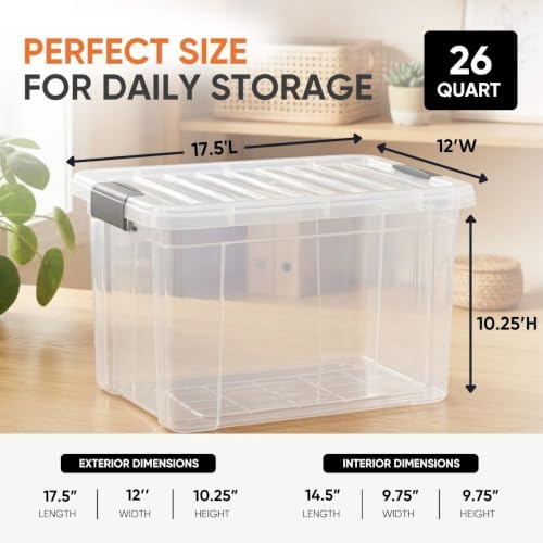 Superio 26.5 Quart Clear Plastic Storage Boxes with Lids, Stackable Organizer Containers, BPA-Free Storage Bins for Home, Office, School & Dorm, 4 Pack - Image 3