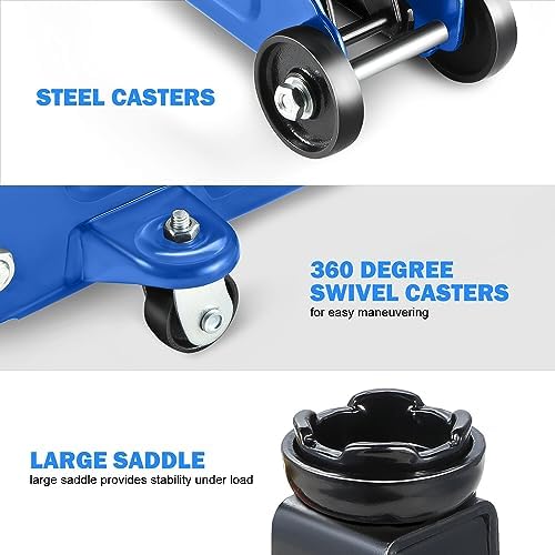 DNA Motoring 1.5 Ton Car Floor Jack Low Profile Hydraulic Trolley Service/Floor Jack, 1.5T / 3000 lbs Capacity, Lifting Range 5.3 Inch -12 Inch, with Storage Case, Blue, TOOLS-00327 - Image 4