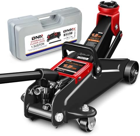 DNA Motoring 1.5 Ton Car Floor Jack Low Profile Hydraulic Trolley Service/Floor Jack, 1.5T / 3000 lbs Capacity, Lifting Range 5.3 Inch -12 Inch, with Storage Case, Black, TOOLS-00327-BK by DNAMOTORING-Tools