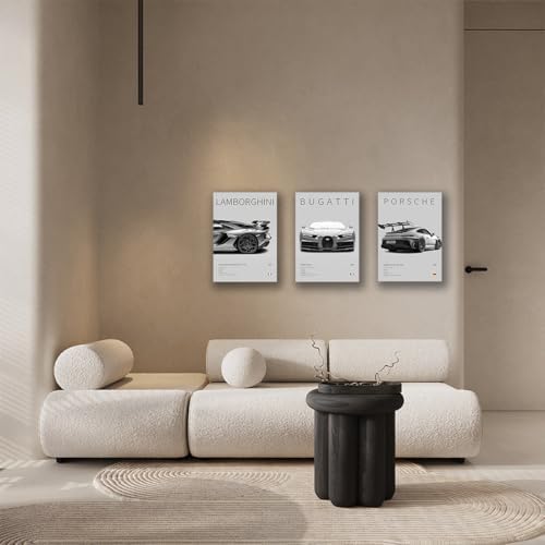 CSLGQGV Car Poster Vintage Racing Car Wall Art Supercar Canvas Prints Painting For Men Room Pictures Guys Dorm Room Aesthetics Decor Bedroom Office (black and white car frame, 12x16in) - Image 3