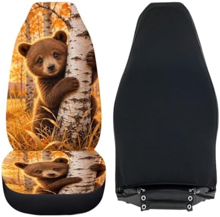 Talayituse Hunting Camo Forest Bear Print Car Seat Cover Front Seats Only Full Set of 2, Universal Bucket High Back Car Front Seat Covers Autumn Decor
