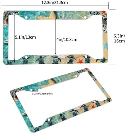 Sea Turtle Starfish License Plate Frame 2 Pack License Plate Holder Universal Aluminum License Plate Cover Car Accessories Decor with Screw for Women Men 12.3 x 6.3 Inch