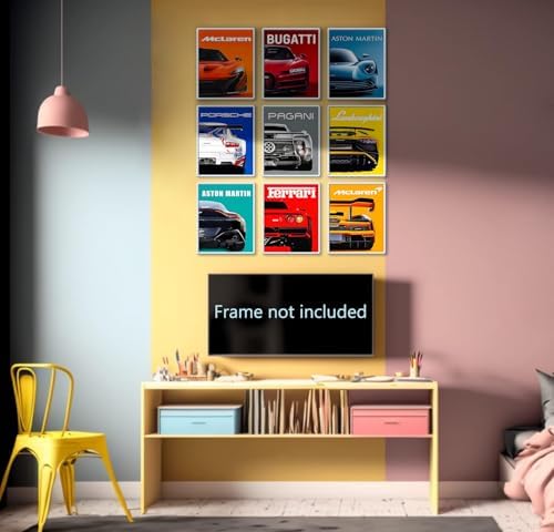 CSLGQGV Car Poster Vintage Racing Car Wall Art Supercar Canvas Prints Painting For Men Room Pictures Guys Dorm Room Aesthetics Decor Bedroom Office (Unframed,8×10inch,9pcs) Colorful car - Image 2